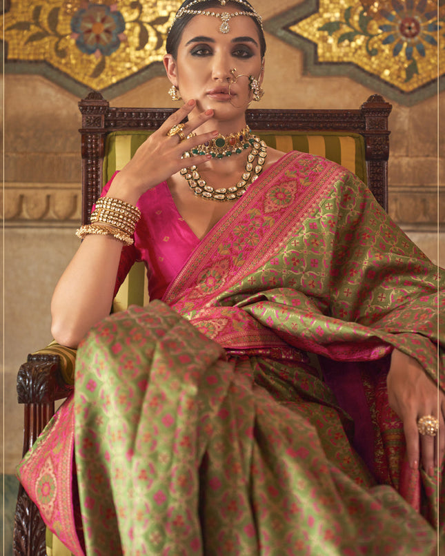 Pistachio Green Silk Jacquard Woven Saree