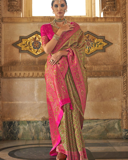 Pistachio Green Silk Jacquard Woven Saree
