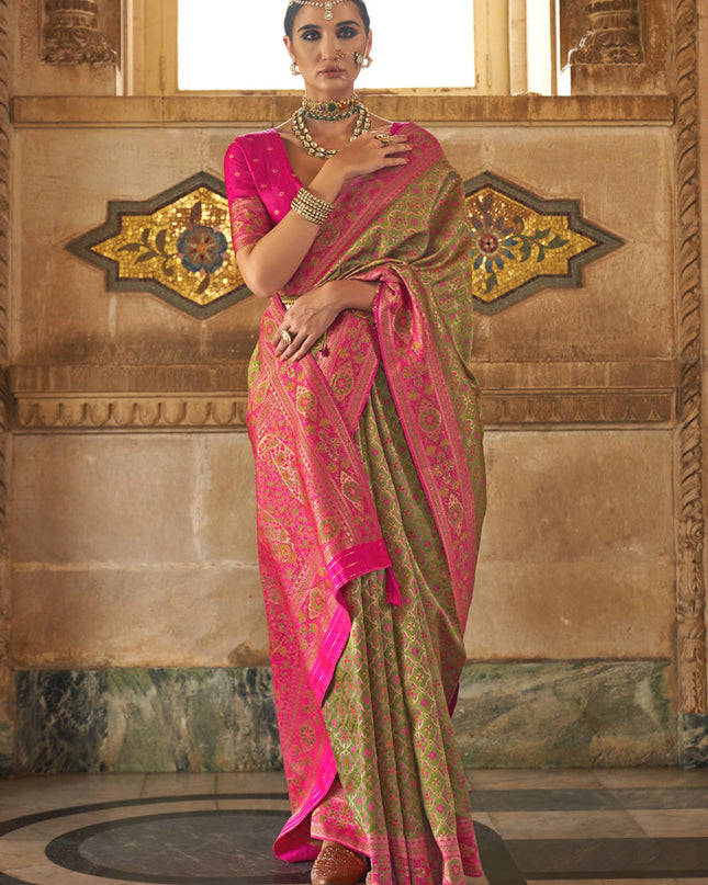 Pistachio Green Silk Jacquard Woven Saree