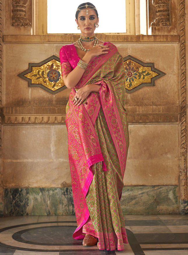 Pistachio Green Silk Jacquard Woven Saree