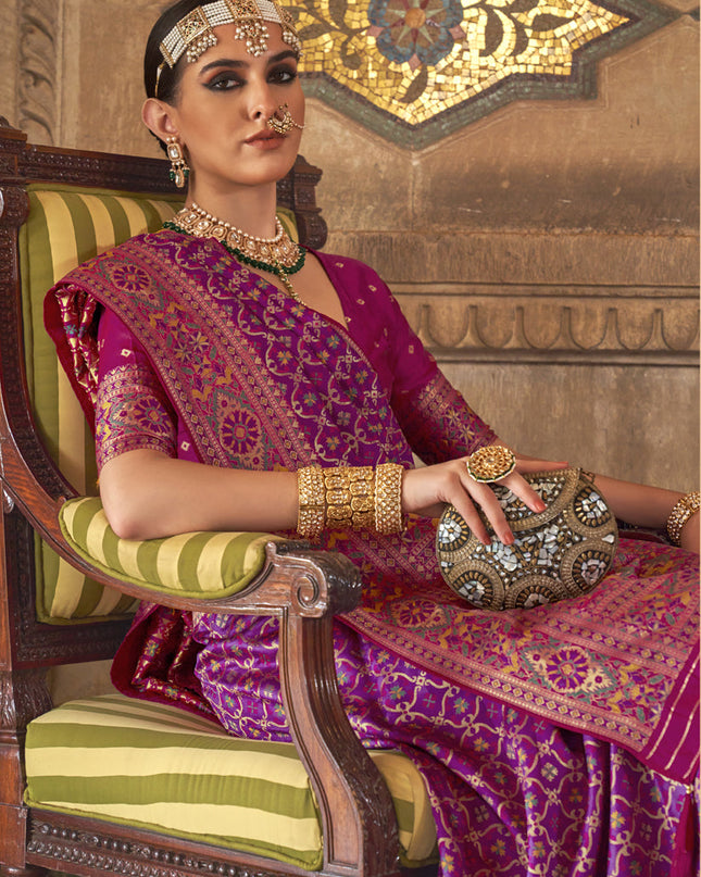 Magenta Silk Jacquard Woven Saree