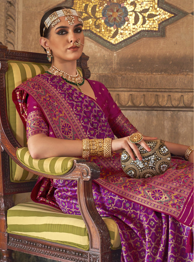 Magenta Silk Jacquard Woven Saree