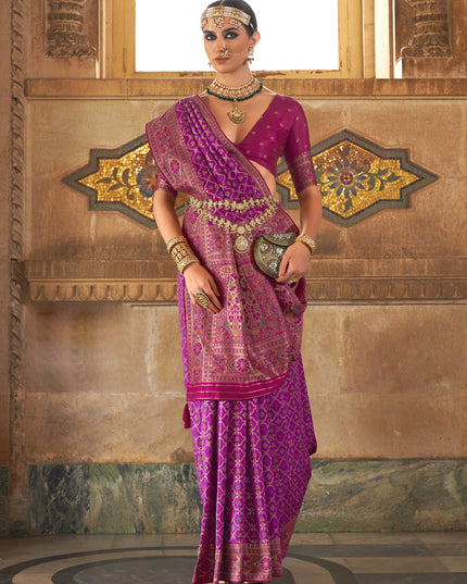 Magenta Silk Jacquard Woven Saree