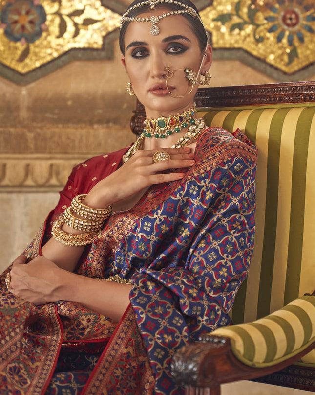 Navy Blue Silk Jacquard Woven Saree