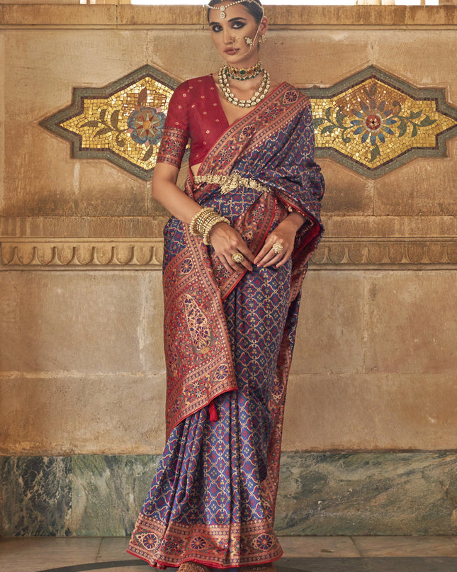 Navy Blue Silk Jacquard Woven Saree