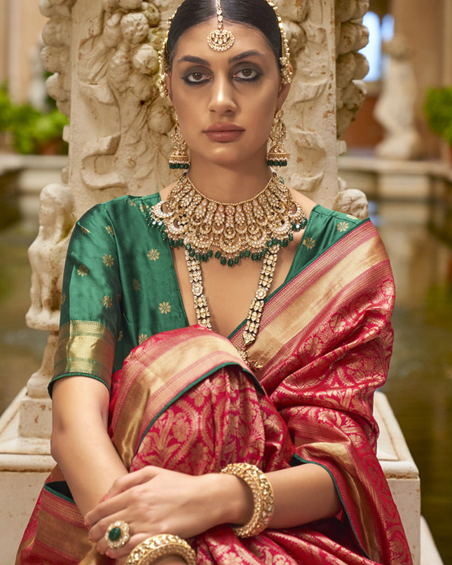 Carrot Red Silk Woven Saree for Festival