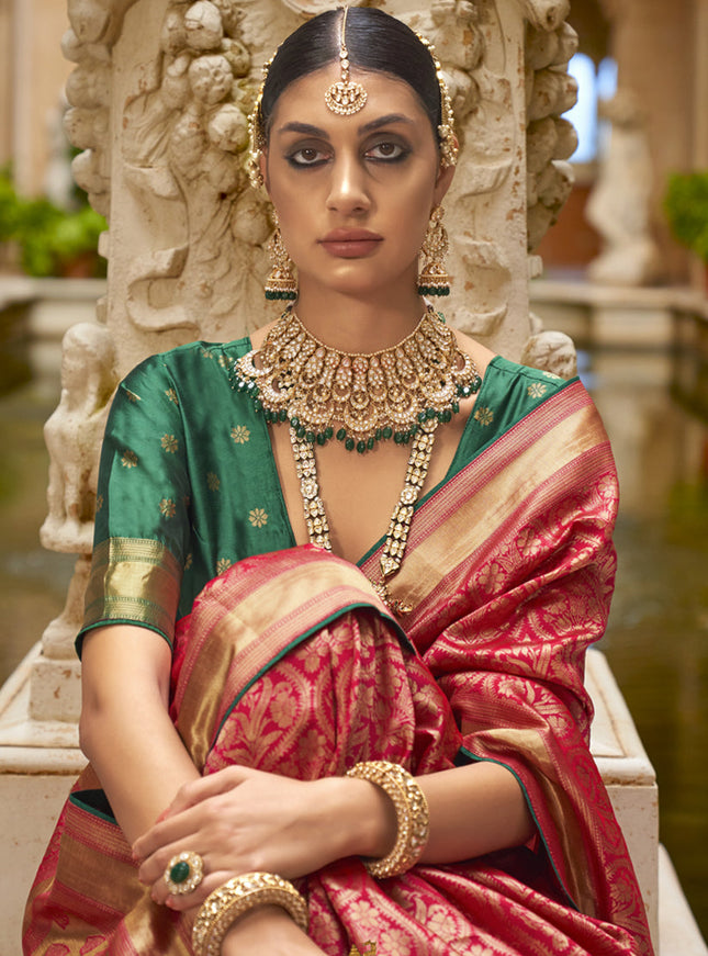 Carrot Red Silk Woven Saree for Festival