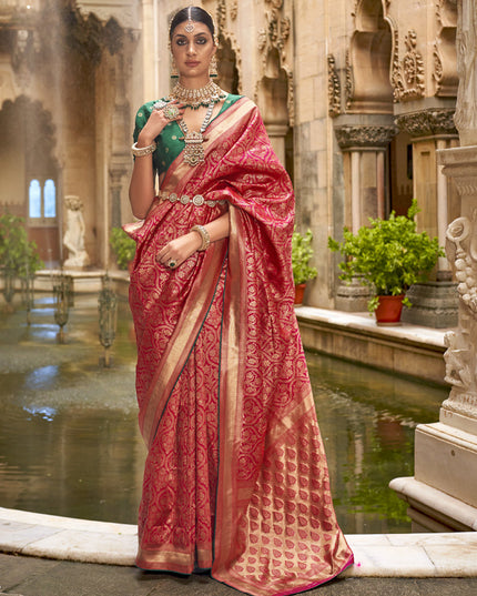 Carrot Red Silk Woven Saree for Festival