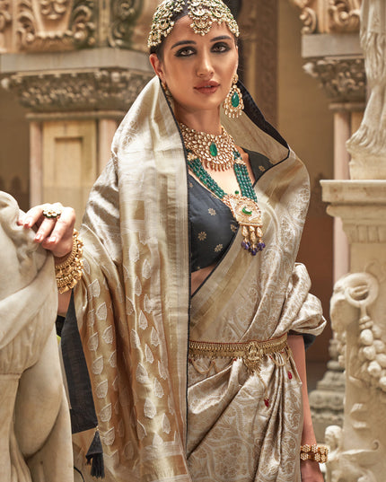 Beige Silk Woven Saree for Festival
