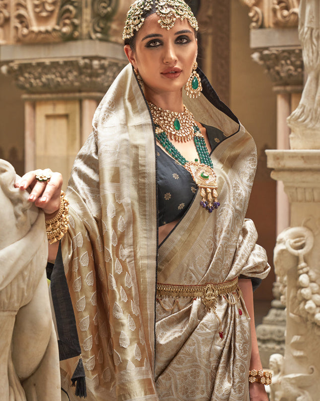 Beige Silk Woven Saree for Festival