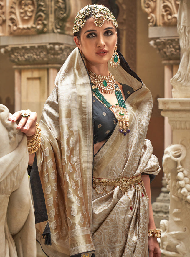 Beige Silk Woven Saree for Festival