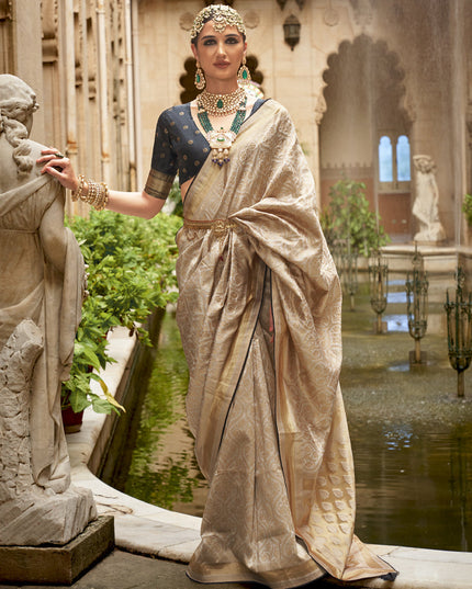 Beige Silk Woven Saree for Festival