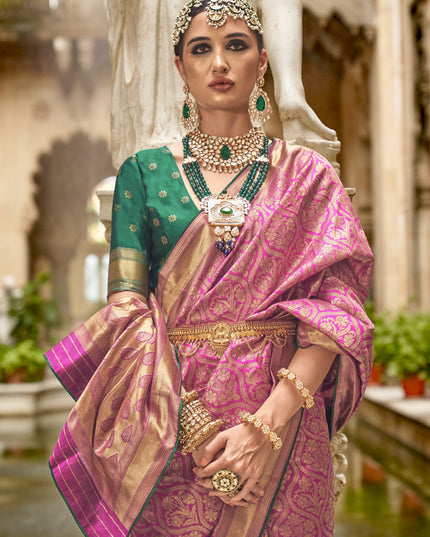 Rani Pink Silk Woven Saree for Festival