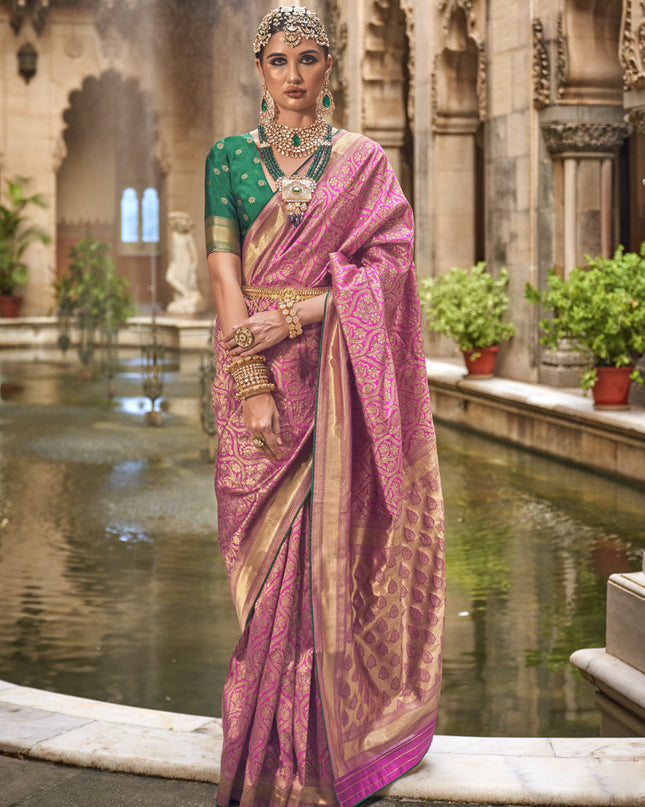 Rani Pink Silk Woven Saree for Festival