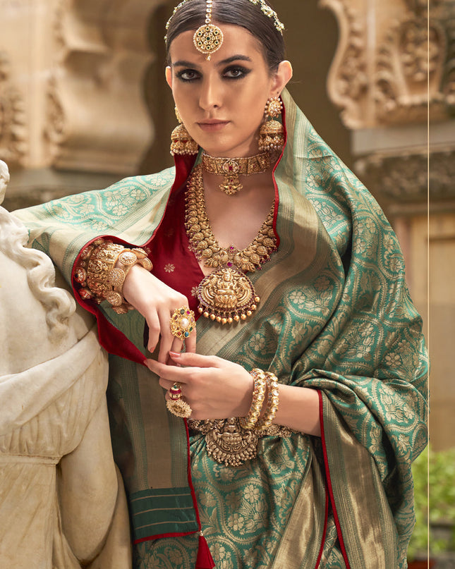 Rama Green Silk Woven Saree for Festival