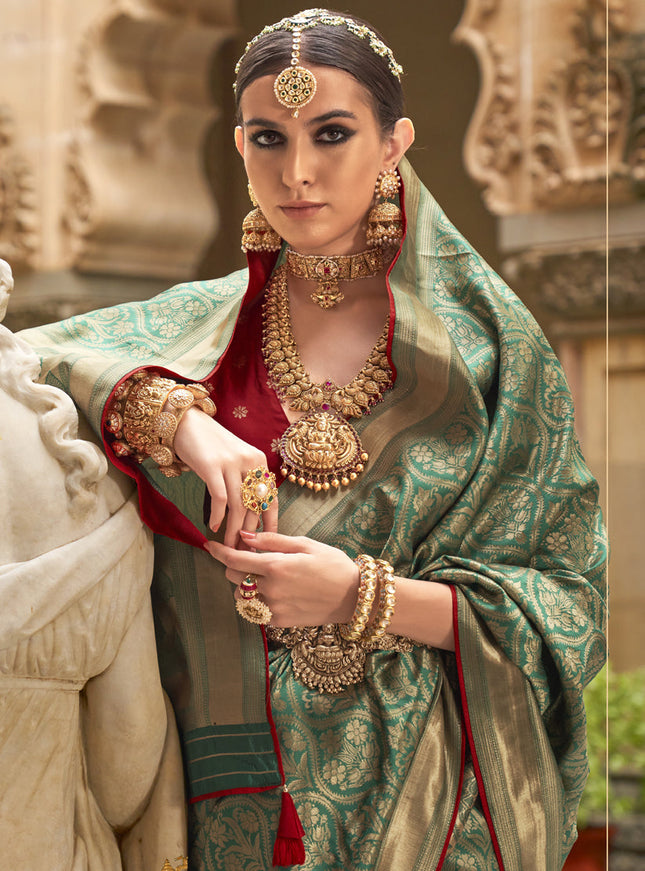 Rama Green Silk Woven Saree for Festival