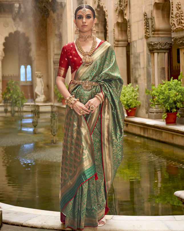 Rama Green Silk Woven Saree for Festival