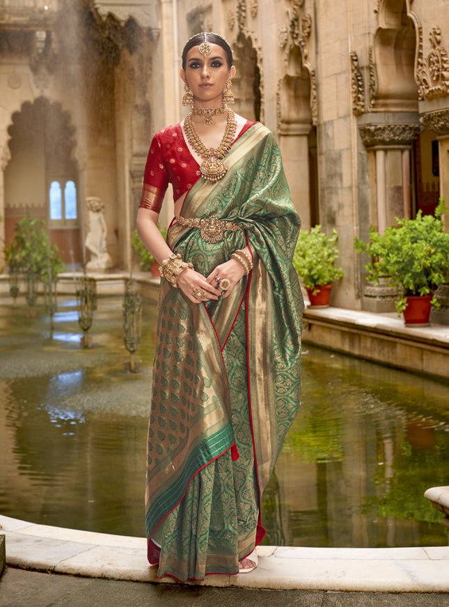 Rama Green Silk Woven Saree for Festival