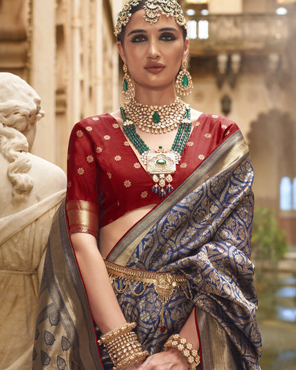 Indigo Blue Silk Woven Saree for Festival