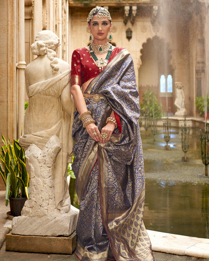 Indigo Blue Silk Woven Saree for Festival