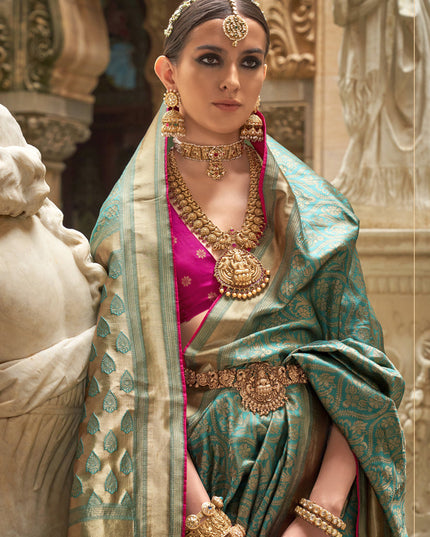 Firozi Silk Woven Saree for Festival