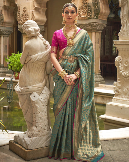 Firozi Silk Woven Saree for Festival