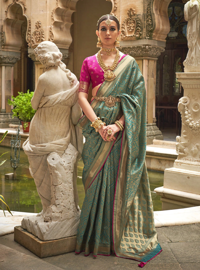 Firozi Silk Woven Saree for Festival