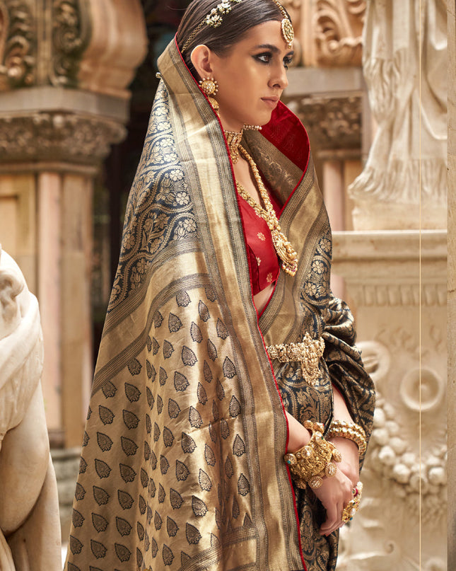 Black Silk Woven Saree for Festival