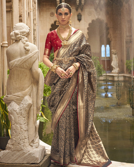 Black Silk Woven Saree for Festival