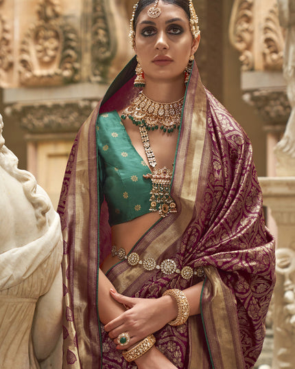 Wine Silk Woven Saree for Festival