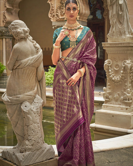 Wine Silk Woven Saree for Festival