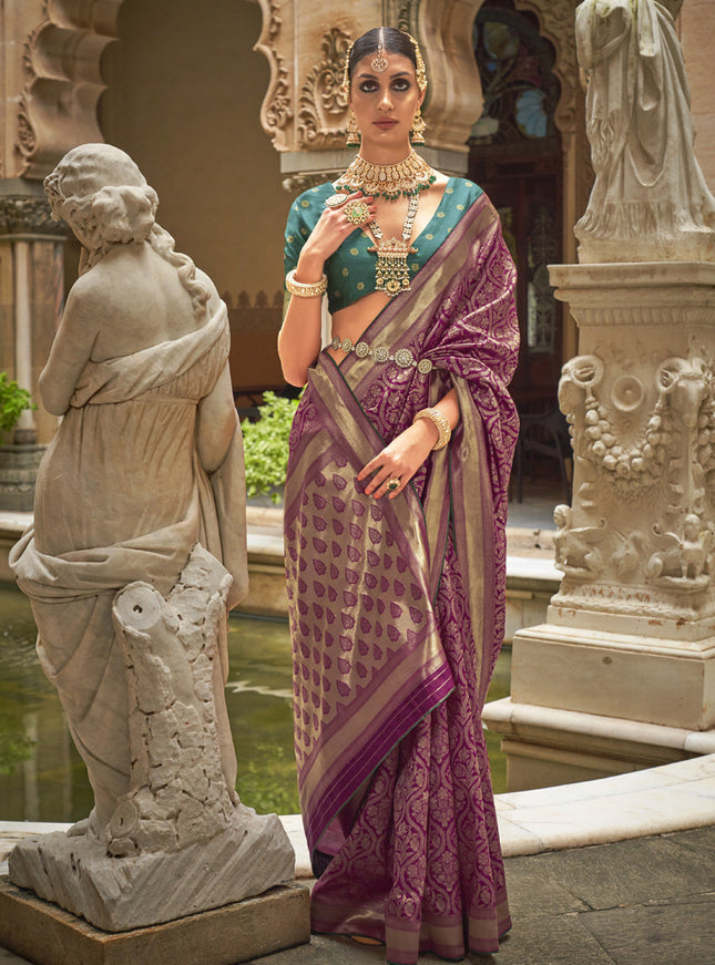 Wine Silk Woven Saree for Festival