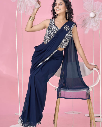 navy blue embellished motif ready to wear saree