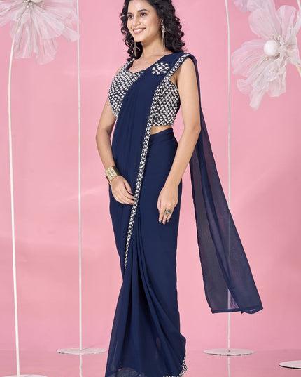 navy blue embellished motif ready to wear saree