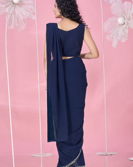 navy blue embellished motif ready to wear saree