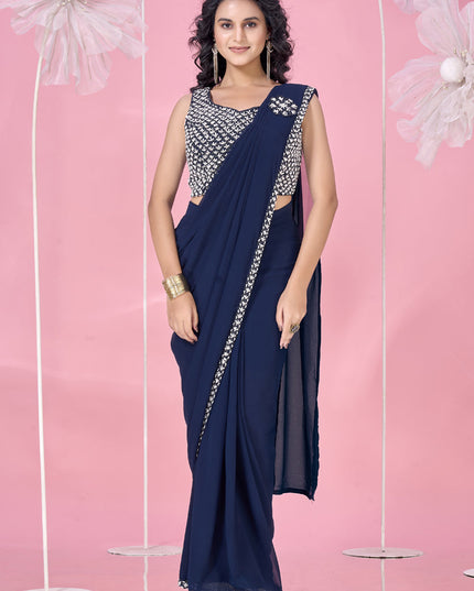 navy blue embellished motif ready to wear saree