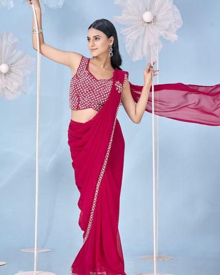 magenta embellished motif ready to wear saree