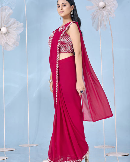 magenta embellished motif ready to wear saree