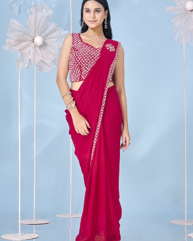 magenta embellished motif ready to wear saree