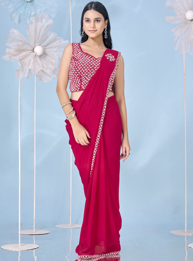 magenta embellished motif ready to wear saree