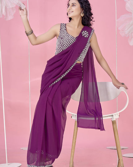 burnt burgundy embellished motif ready to wear saree