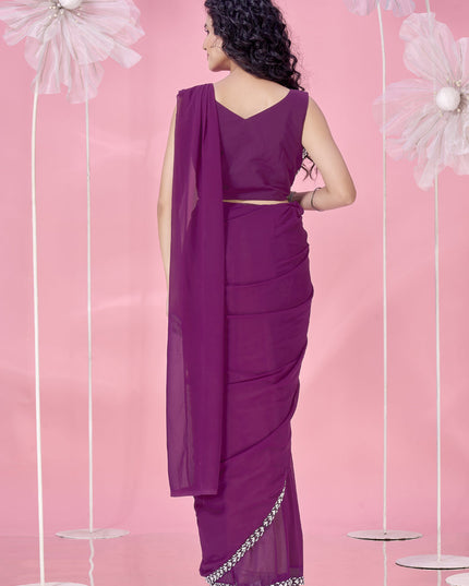 burnt burgundy embellished motif ready to wear saree