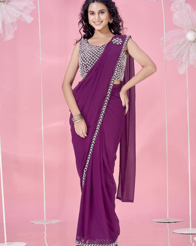burnt burgundy embellished motif ready to wear saree