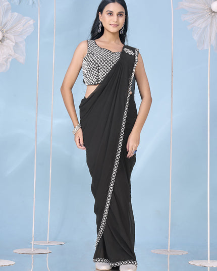 black embellished motif ready to wear saree