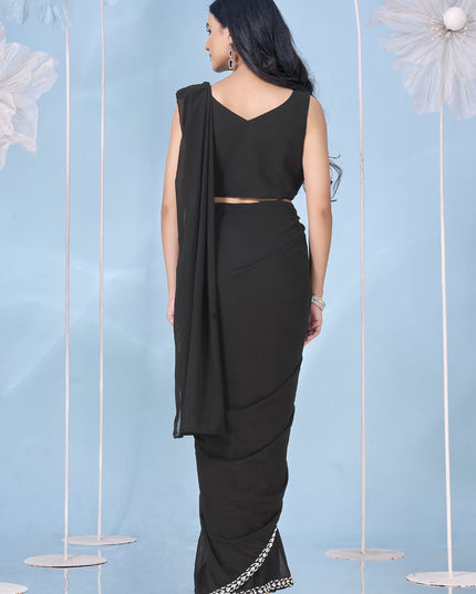 black embellished motif ready to wear saree