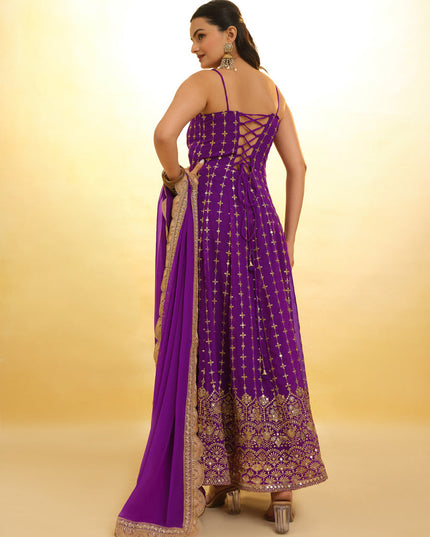 Purple Embroidered Georgette Readymade Anarkali Suit