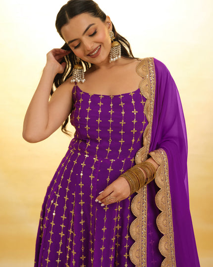 Purple Embroidered Georgette Readymade Anarkali Suit