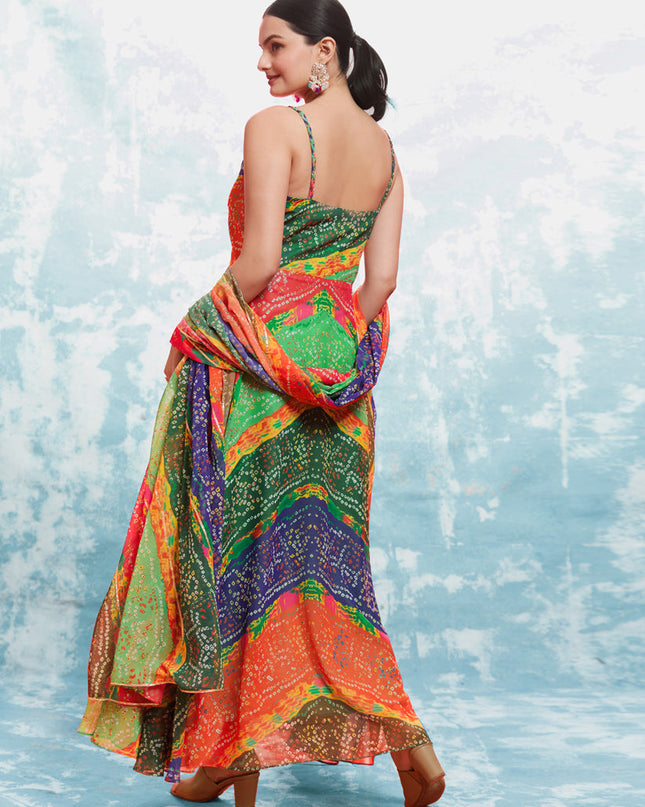 Multicolor Georgette Gown with Dupatta