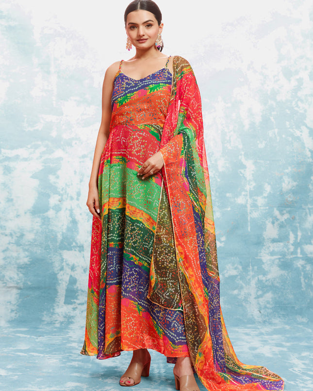Multicolor Georgette Gown with Dupatta