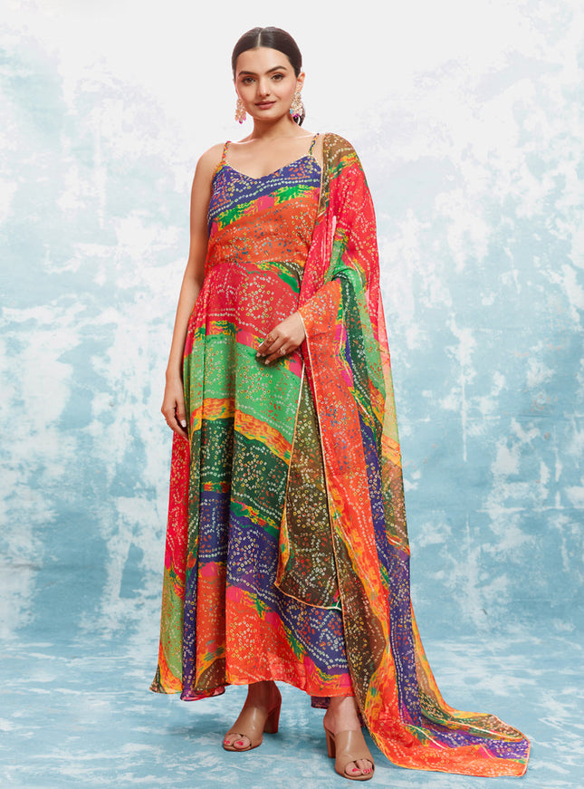 Multicolor Georgette Gown with Dupatta